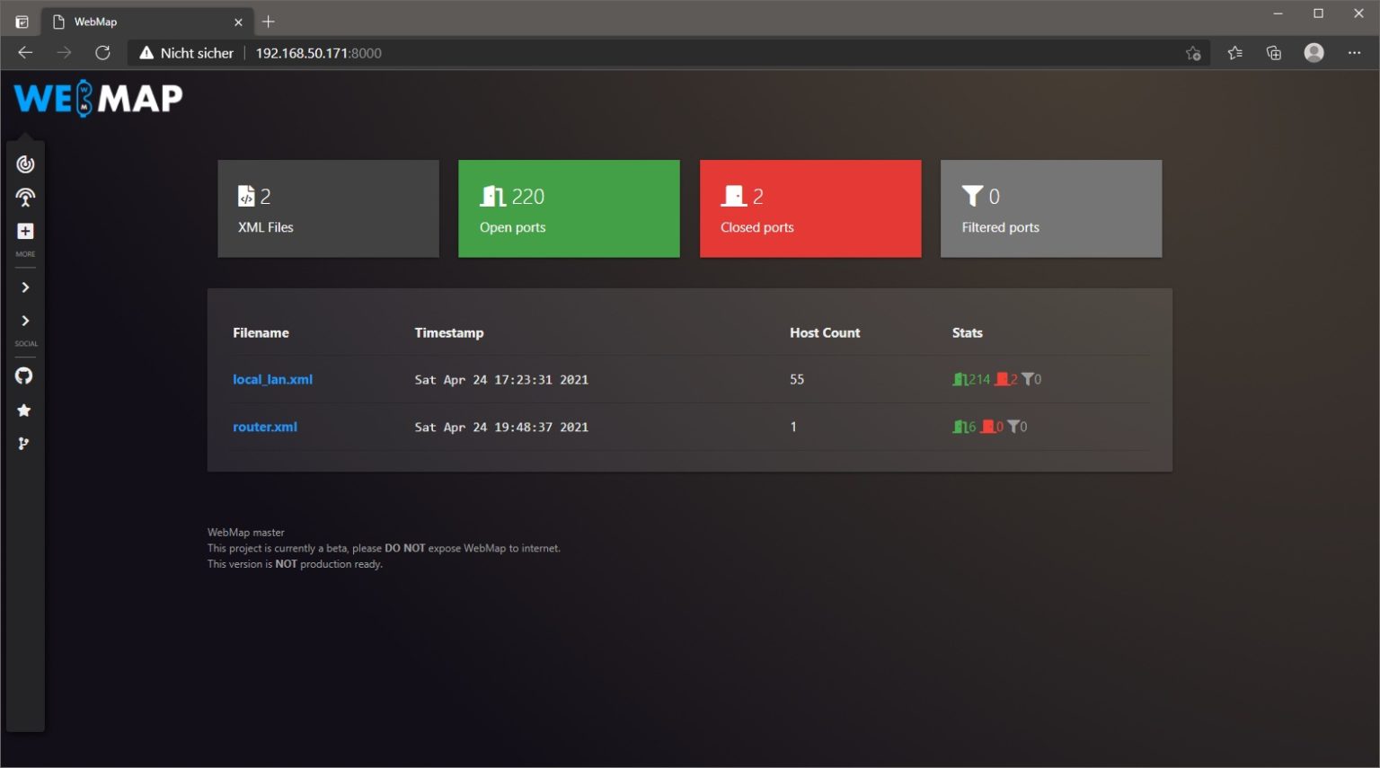 Nmap Dashboard mit WebMap – bachmann-lan.de